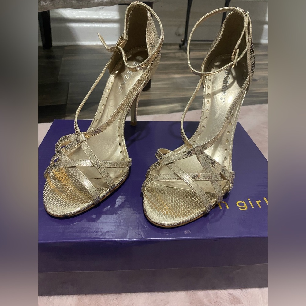 BCBGirls Shimmering Gold Strappy Heels